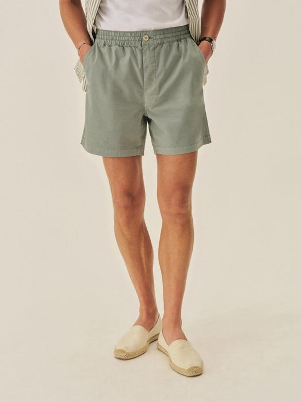 NWT buck mason faded concrete venice wash harbor cloth deck short Green L